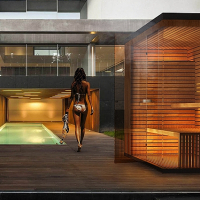 Sauna Bau nach eigenen Vorstellungen Wien, Moderne Außensauna für den Garten, Minimalstil