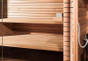 Design Profilholz aus Rotzeder, Moderne Außensauna für den Garten, Minimalstil