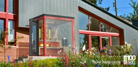 Außensauna mit Salzwand, Sauna für Außen in RAL-Farben, Maßanfertigung beim Sauna Hersteller