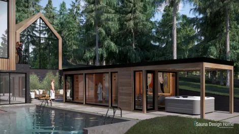 Saunahaus aus Premium-Massivholz mit Jacuzzi Saunahaus aus Premium-Massivholz mit Jacuzzi