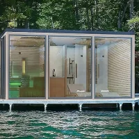 Kombiniertes Saunahaus mit Ruheraum, Dusche, Wc. Saunahaus im Garten, Panorama Sauna Kombiniertes Saunahaus mit Ruheraum, Dusche, Wc. Saunahaus im Garten, Panorama Sauna