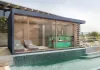 Kombiniertes Luxus Panorama Saunahaus Como mit Ruheraum, mit Dusche Kombiniertes Luxus Panorama Saunahaus Como mit Ruheraum, mit Dusche