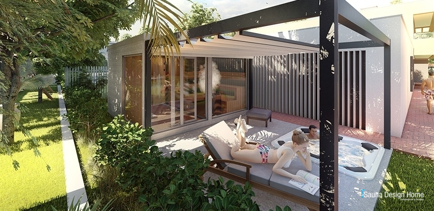 Einzigartiges Saunahaus mit Pergola