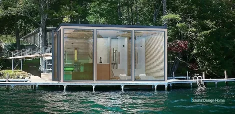 Kombiniertes Saunahaus mit Ruheraum, Dusche, Wc. Saunahaus im Garten, Panorama Sauna Kombiniertes Saunahaus mit Ruheraum, Dusche, Wc. Saunahaus im Garten, Panorama Sauna